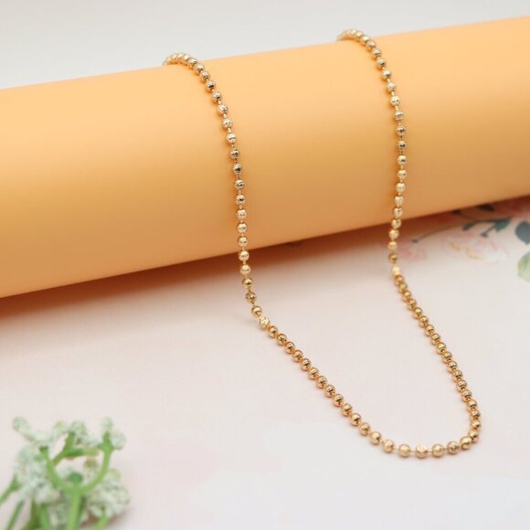 Textured Bead Rose Gold Necklace, Long Elegant Chain, XPNL0137 - Picture 8 of 12
